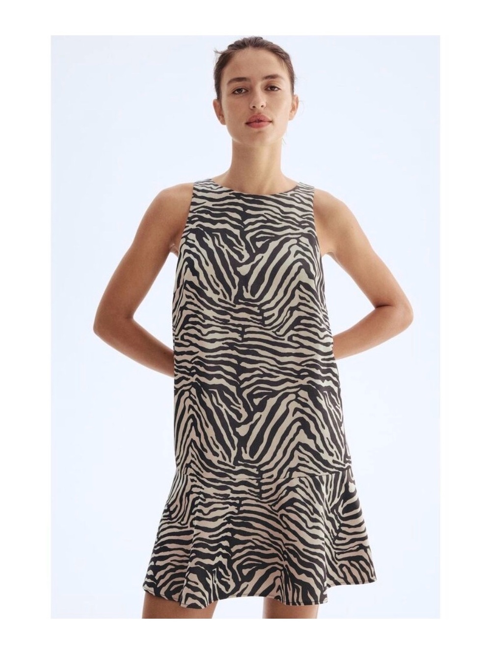 H&M Zebra Print Sleeveless Shift Dress - Black & Cream